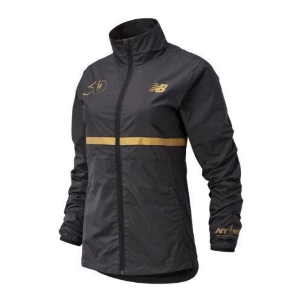 $135 NWT Womens Large NEW BALANCE NYC black gold Marathon jacket 50th FREE SHIP